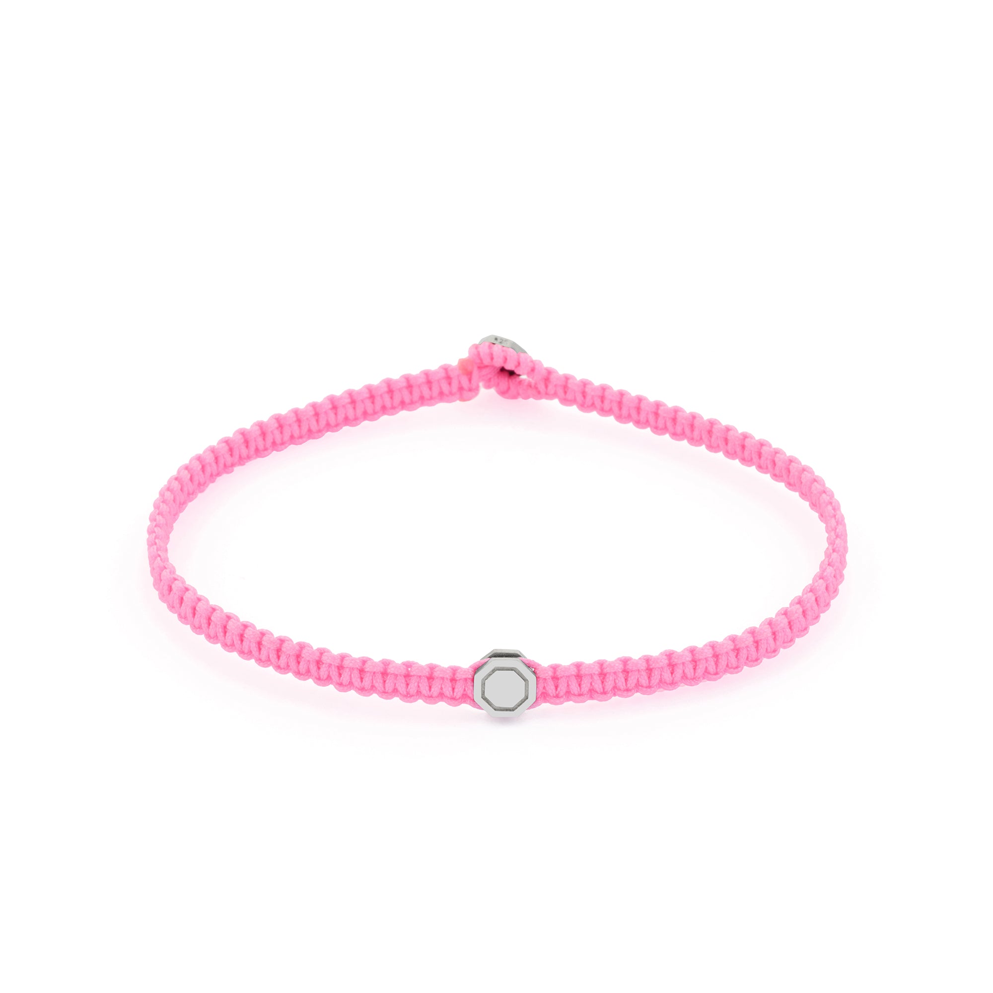 Pink Octagon Macrame Bracelet in Silver