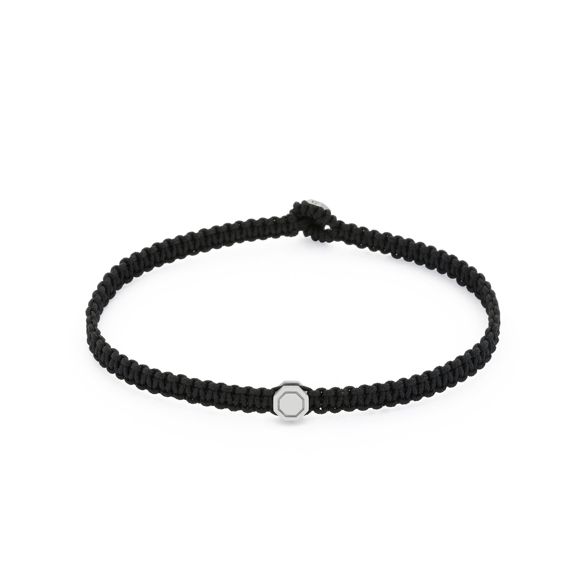 Black Octagon Macrame Bracelet in Silver