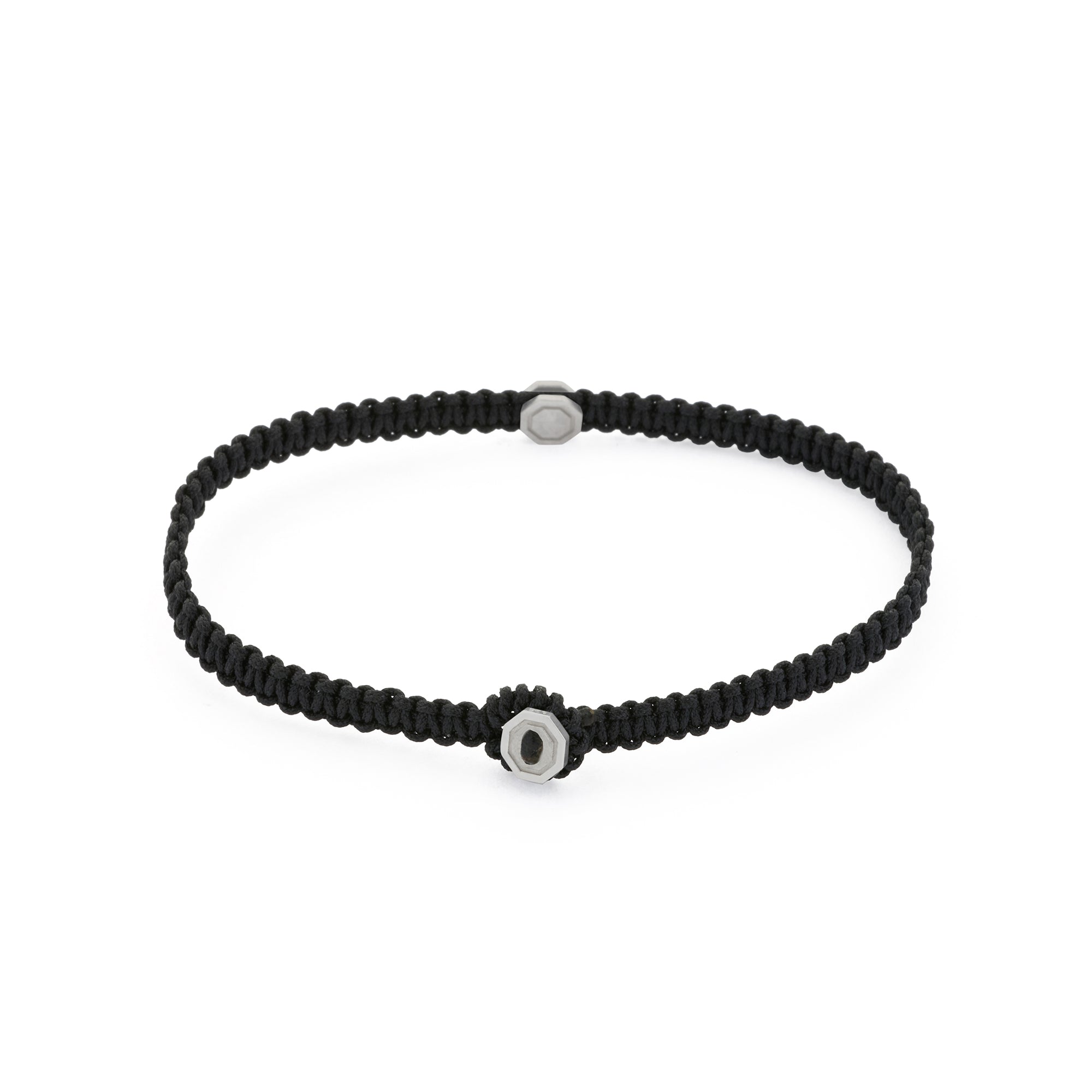 Black Octagon Macrame Bracelet in Silver