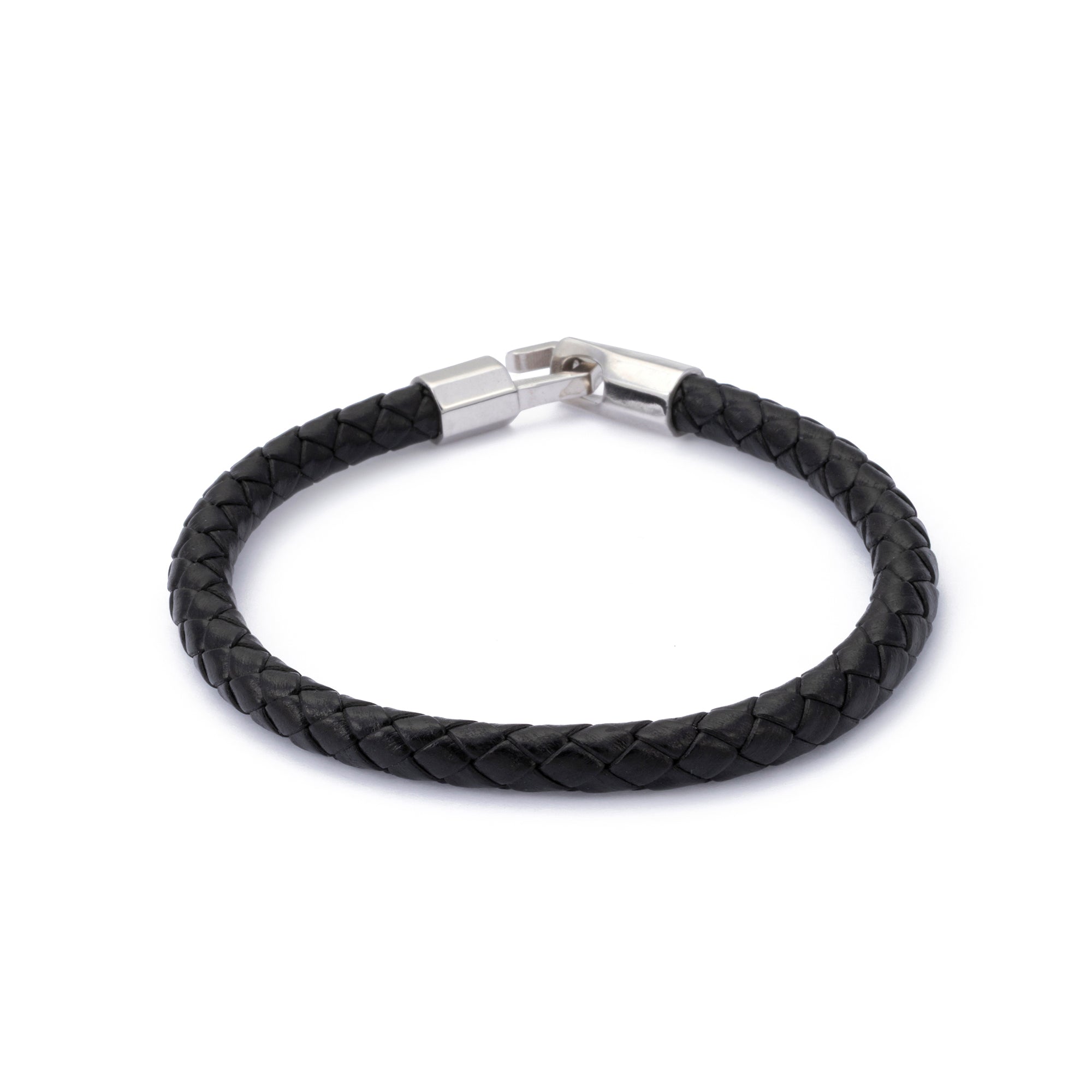 Thick Leather Bracelet in Silver