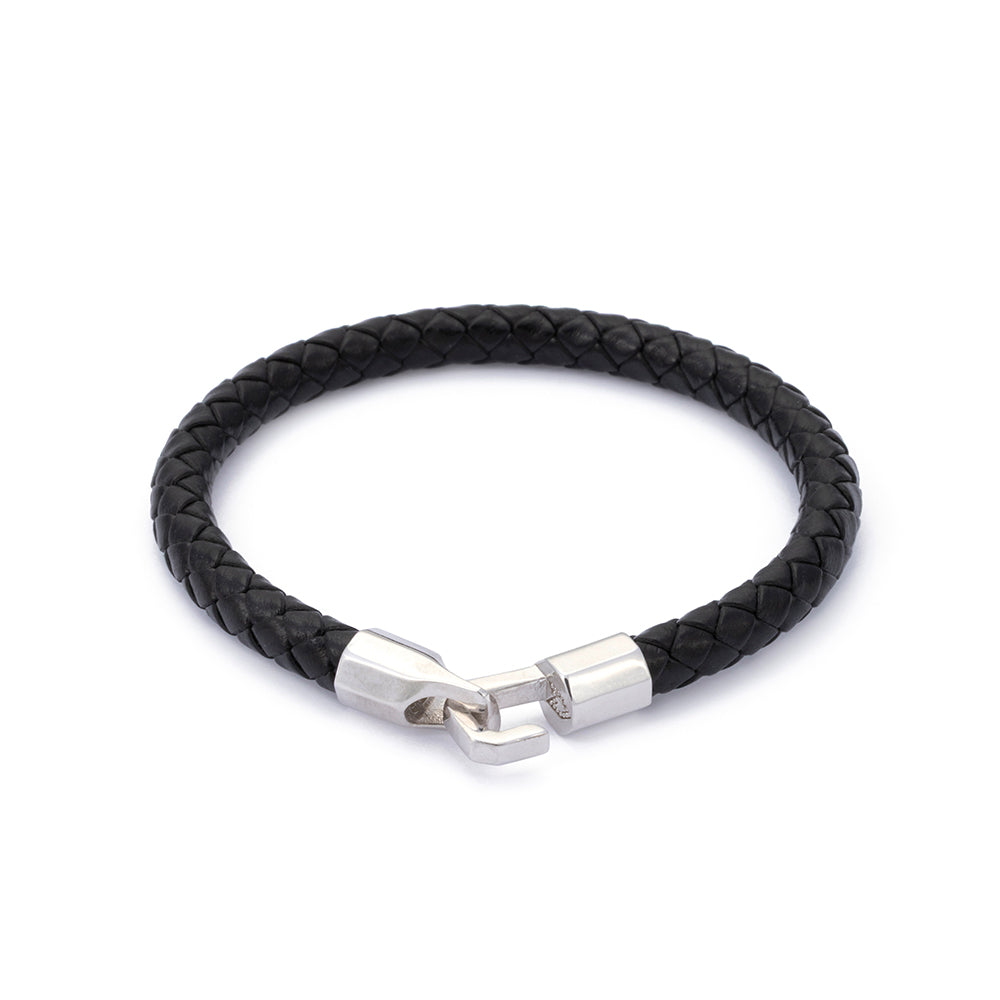 Thick Leather Bracelet in Silver