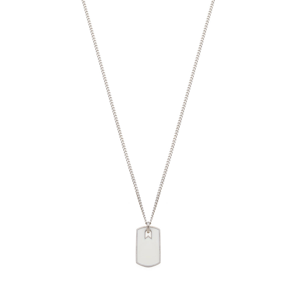 White Small Plate Necklace in Silver