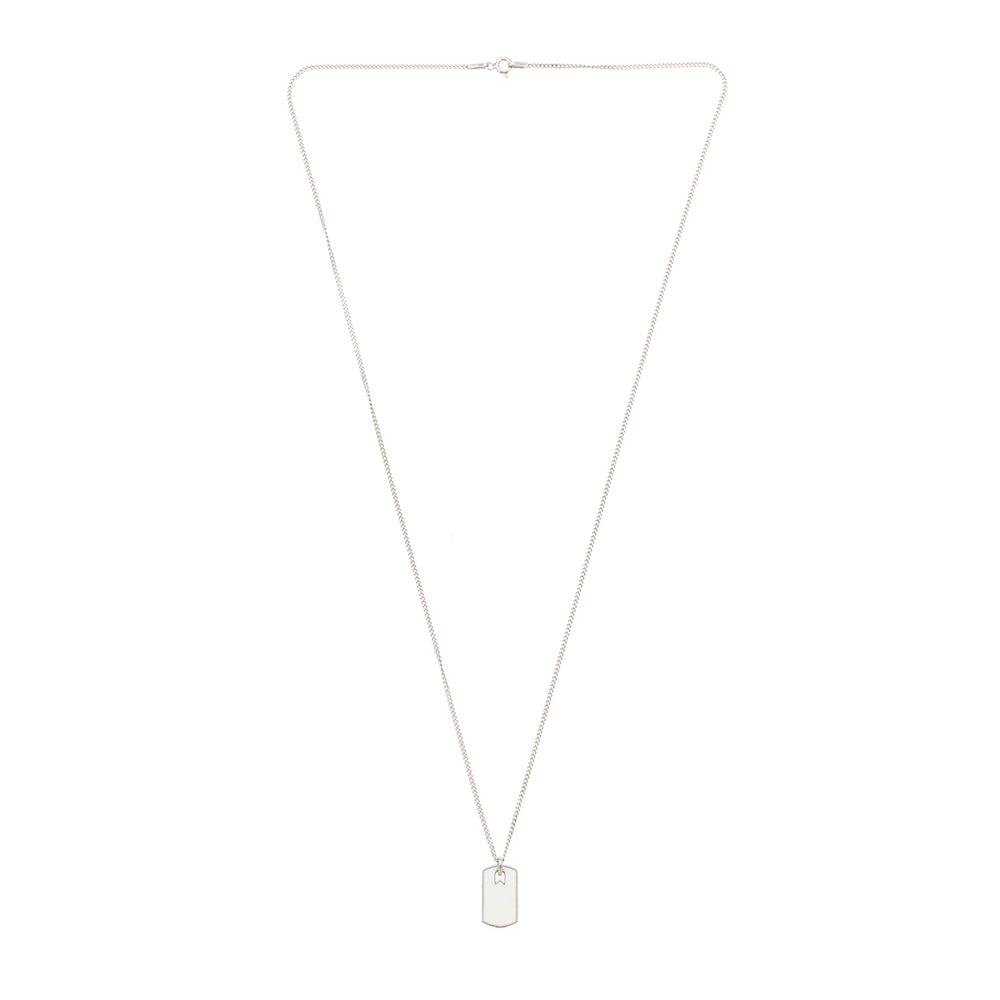 White Small Plate Necklace in Silver