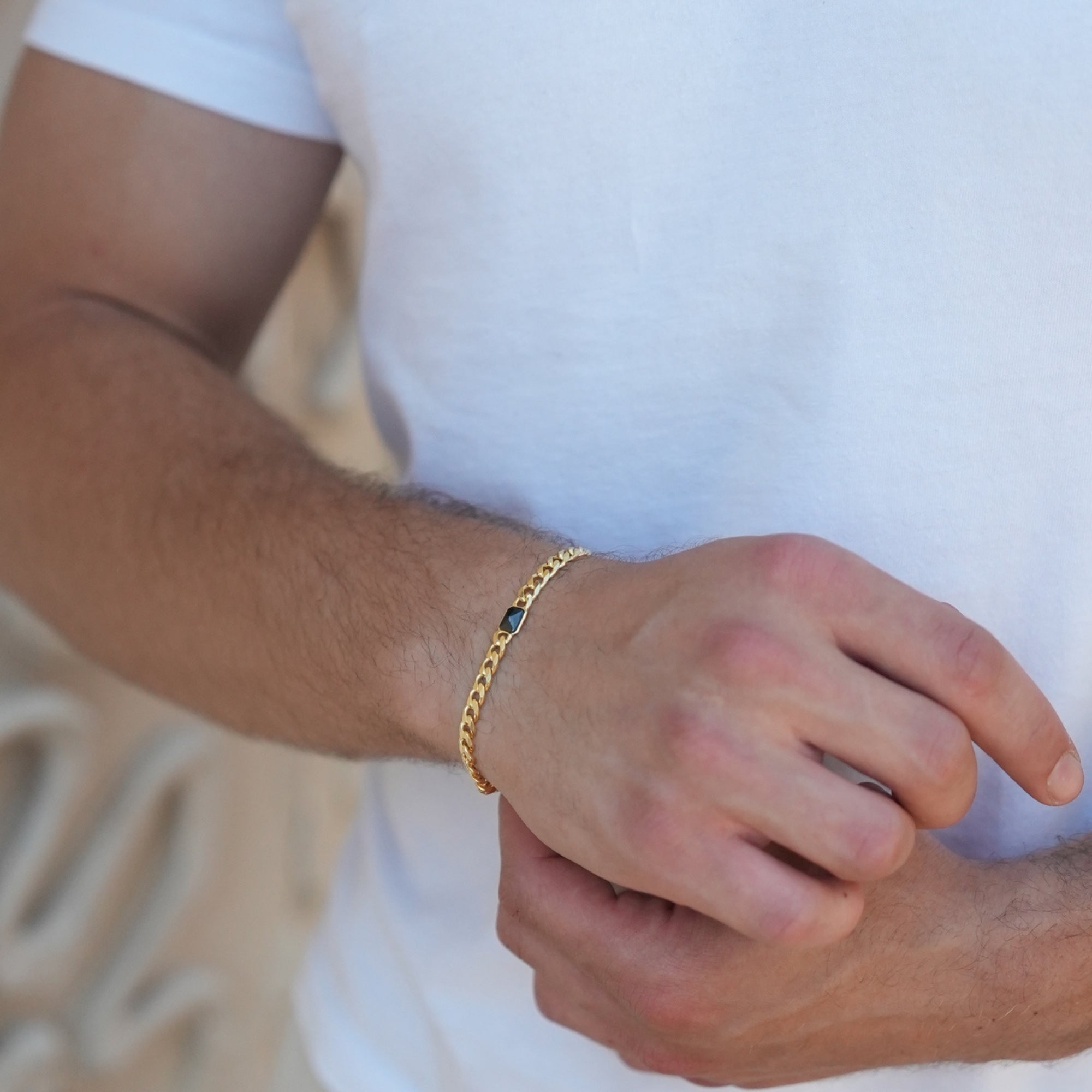 Black Baguette Bracelet in Gold