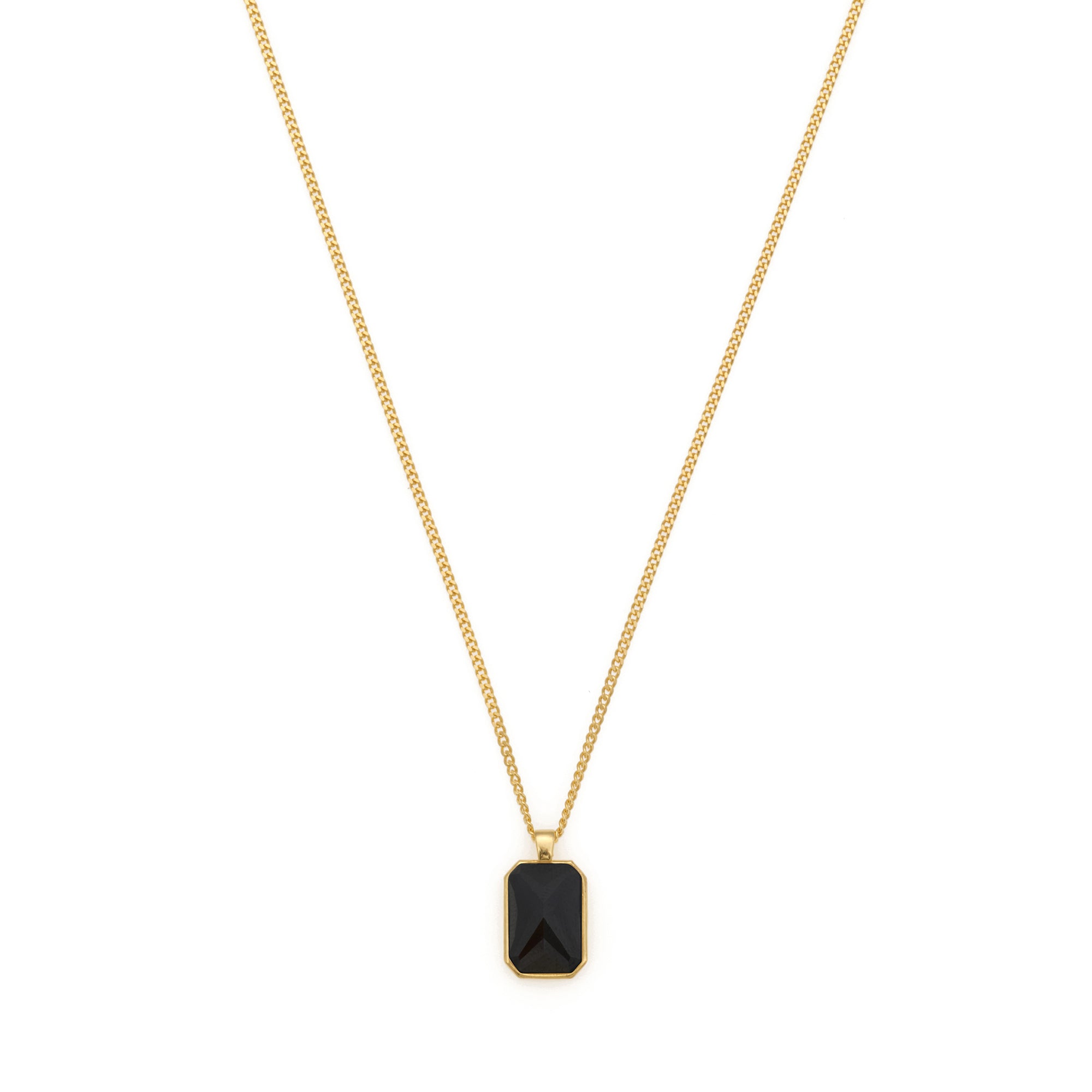 Black Baguette Necklace in Gold