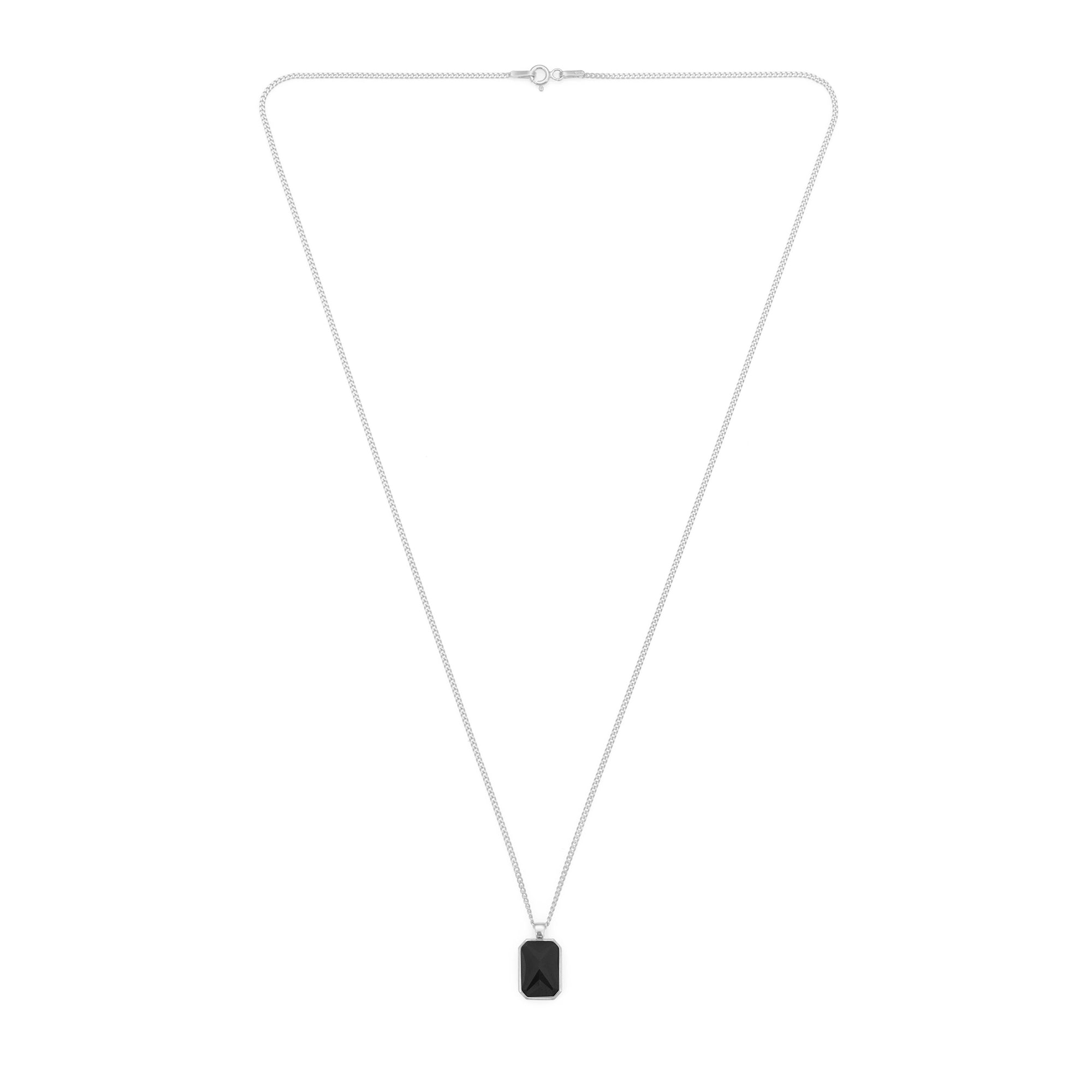 Black Baguette Necklace in Silver