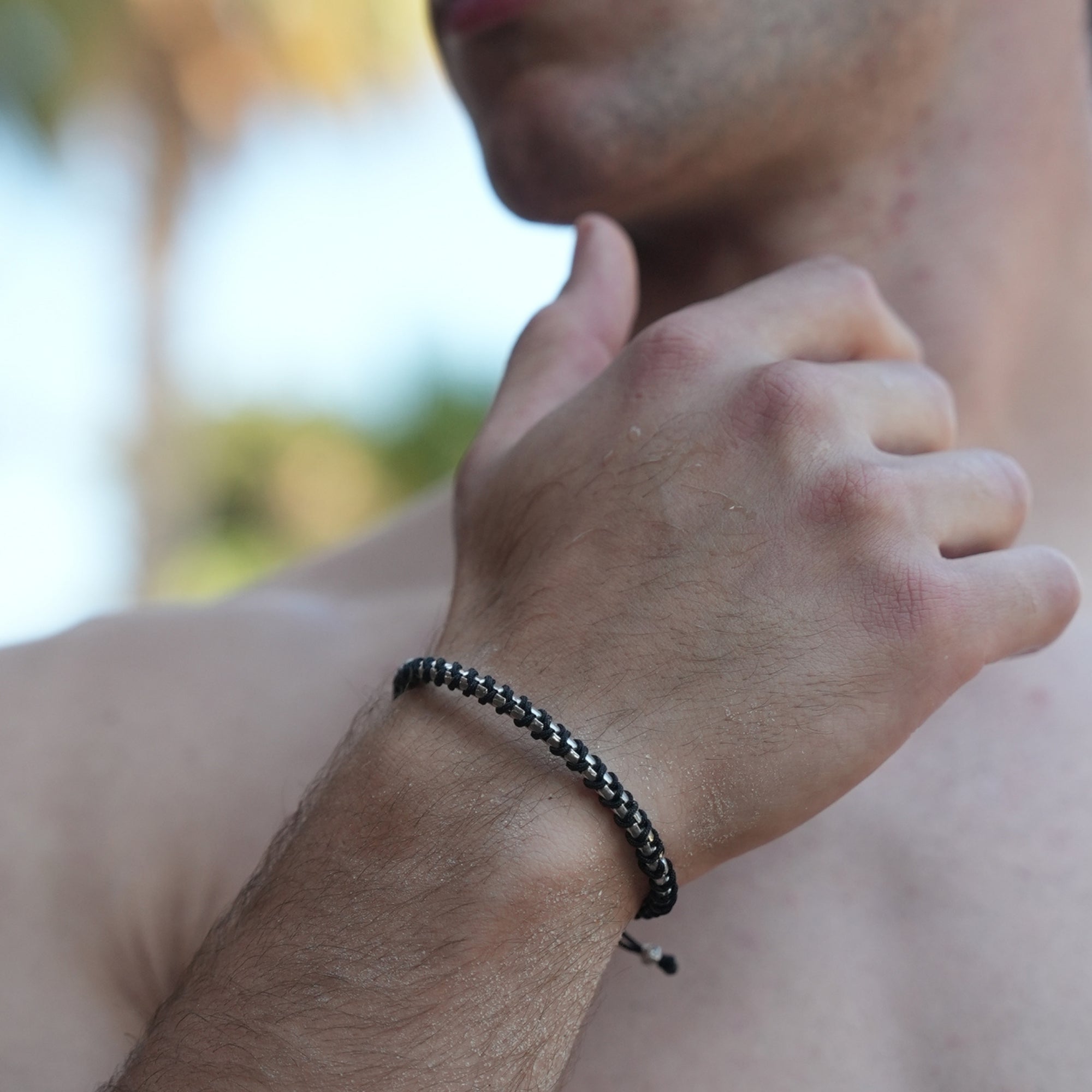 Box Chain Macrame Bracelet in Silver