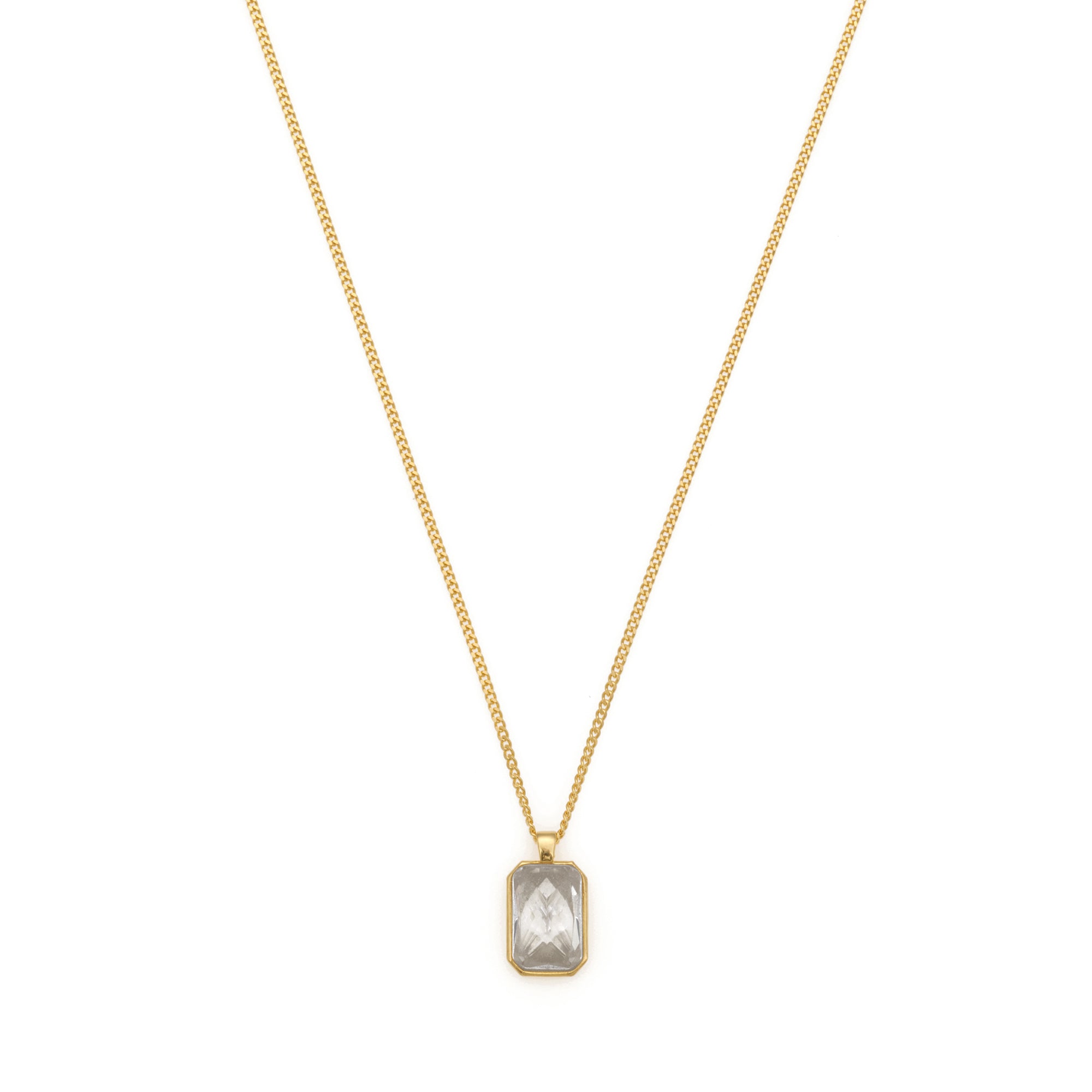 White Baguette Necklace in Gold