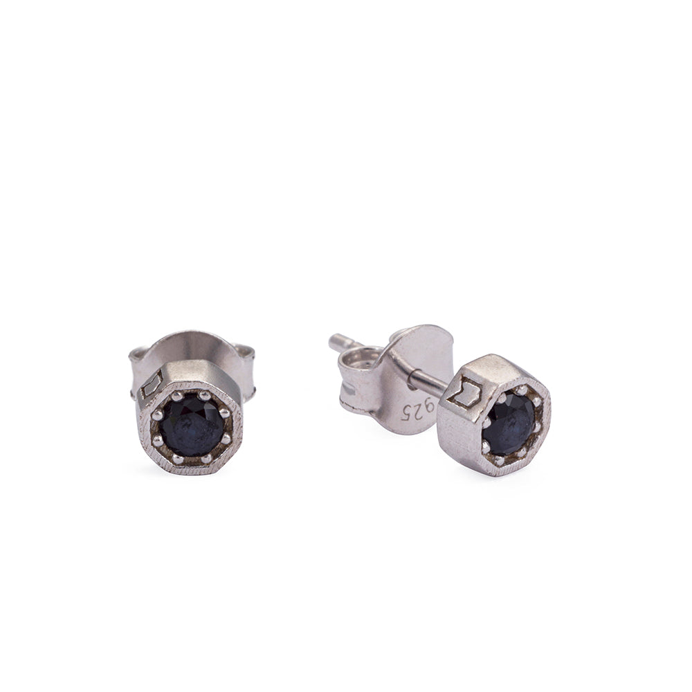 Octagonal Stoned Earrings in Silver