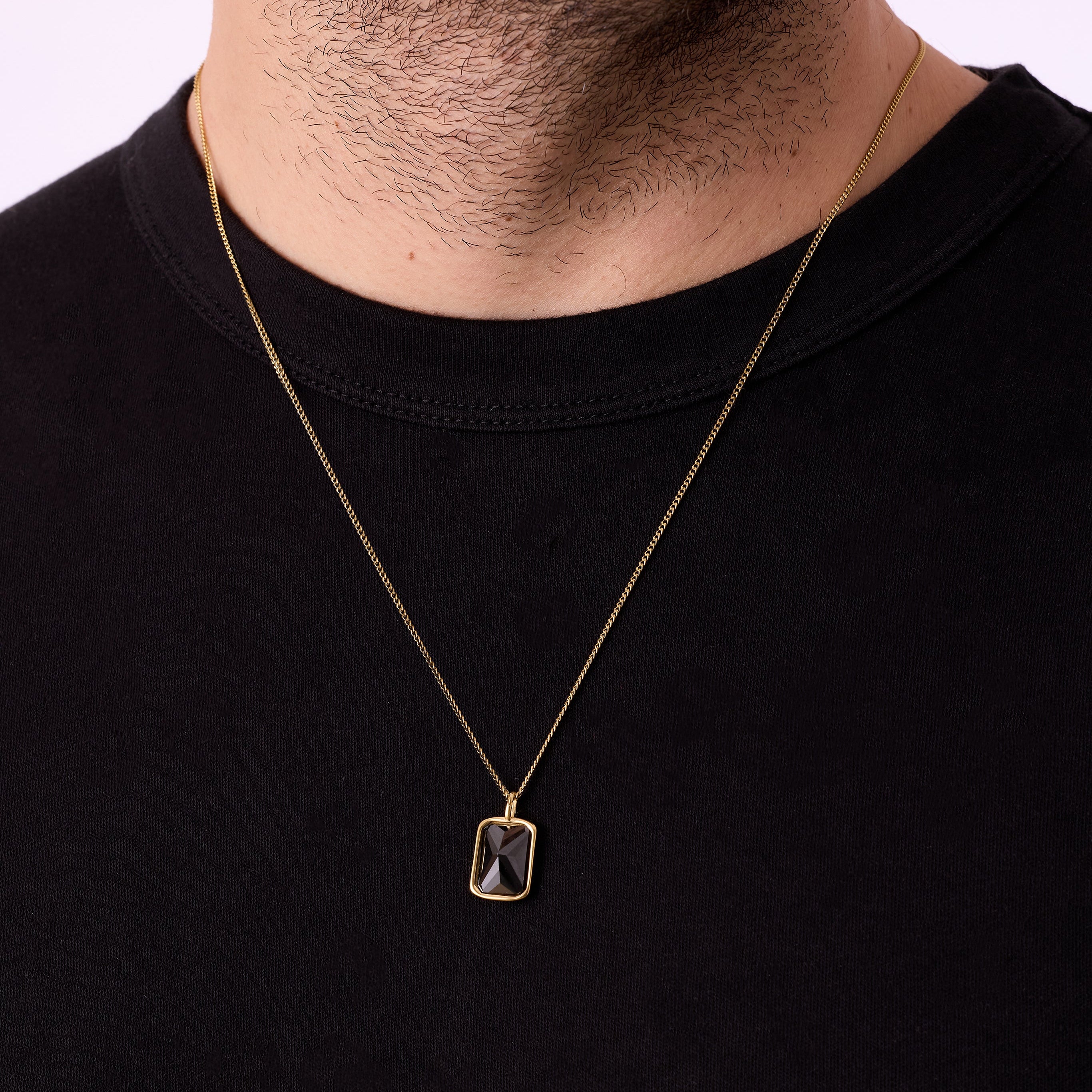 Black Stone Necklace in Gold