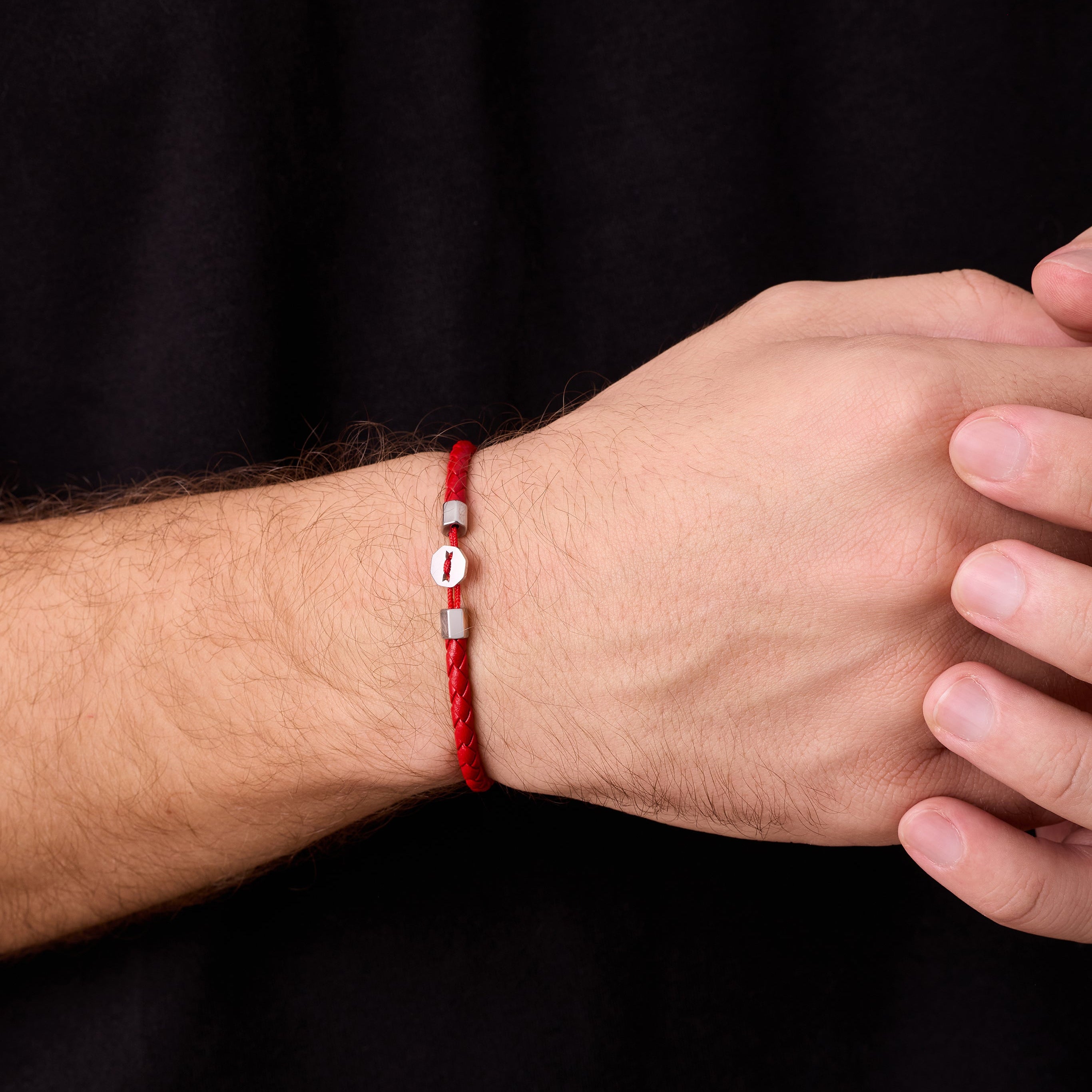 Red Leather Bracelet in Silver