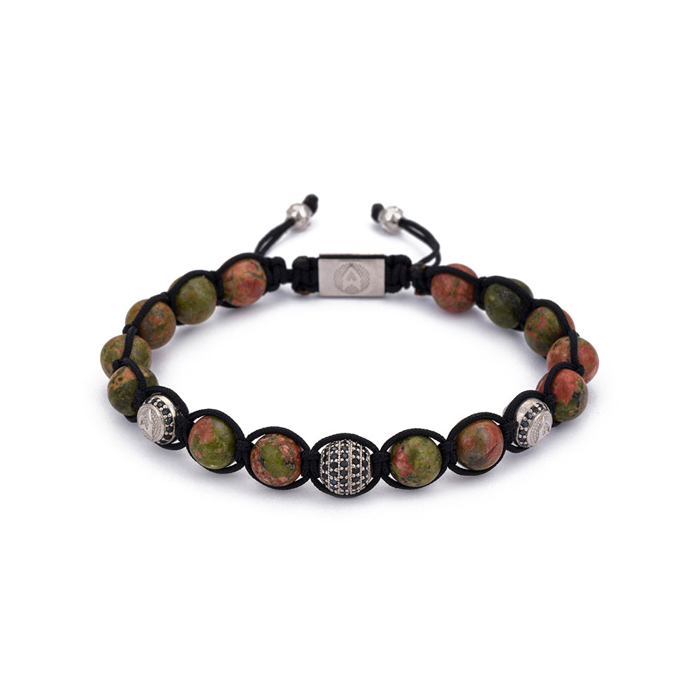 Green Jasper Shambala Bracelet in Silver