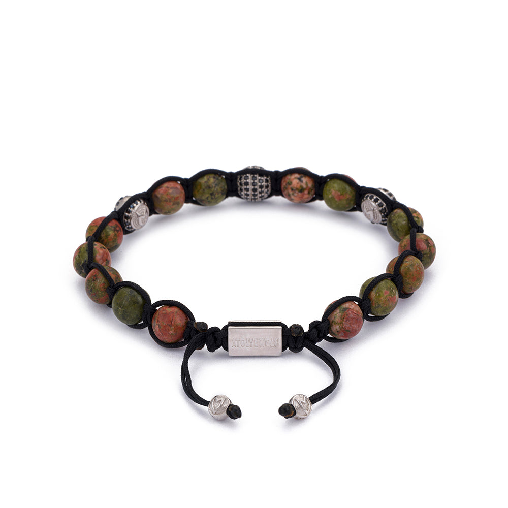 Green Jasper Shamballa Bracelet in Silver