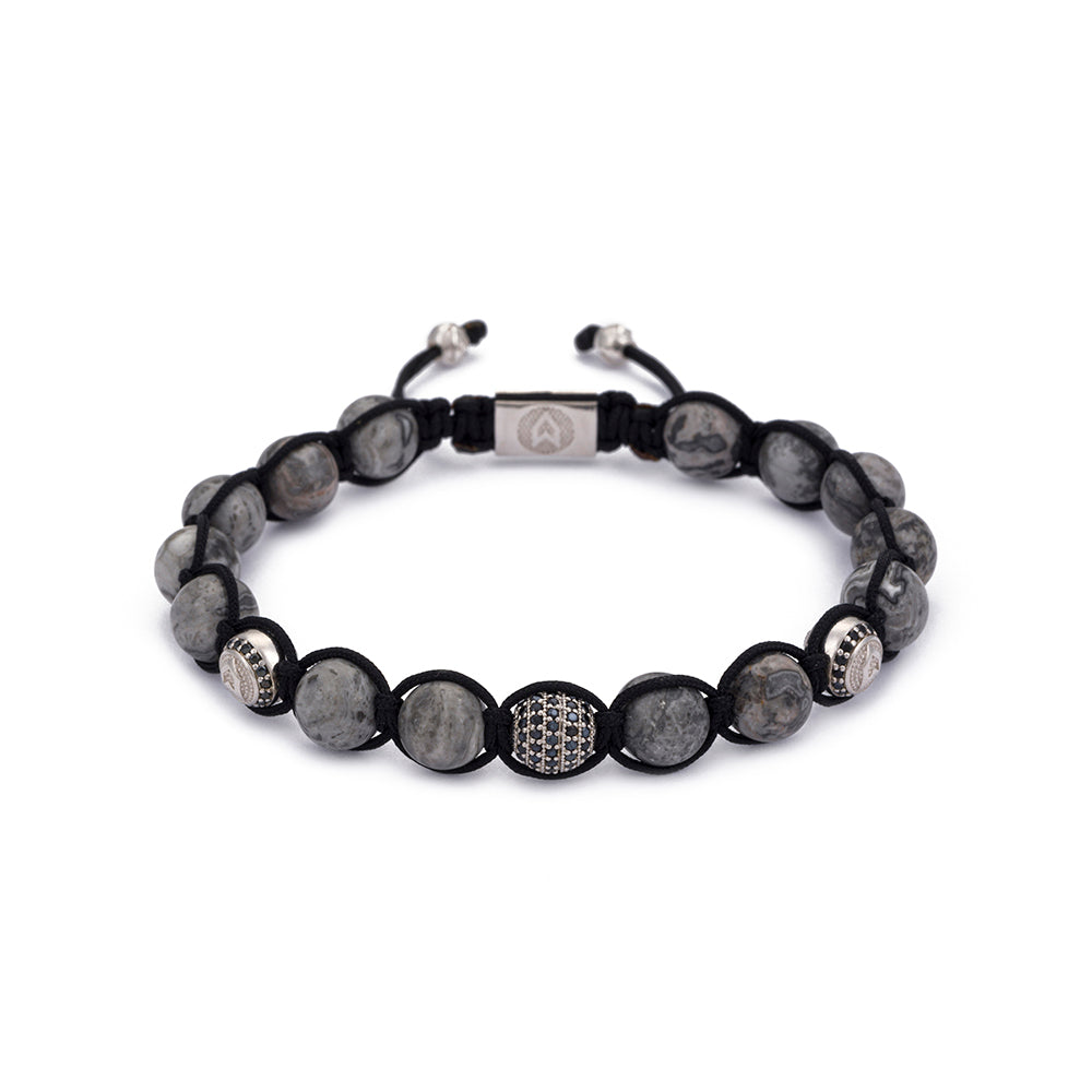 Grey Jasper Shamballa Bracelet in Silver