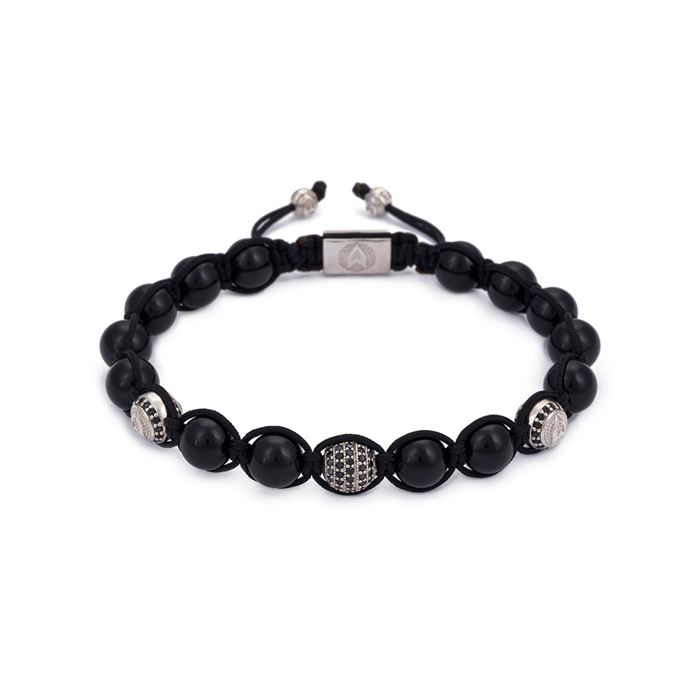 Onyx Shamballa Bracelet in Silver