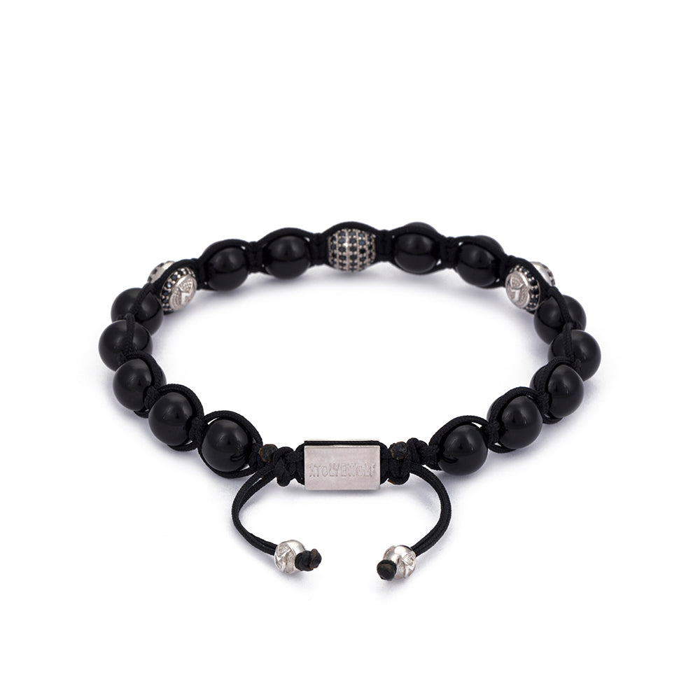 Onyx Shamballa Bracelet in Silver