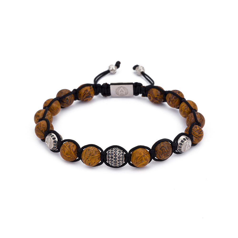 Wood Jasper Shambala Bracelet in Silver