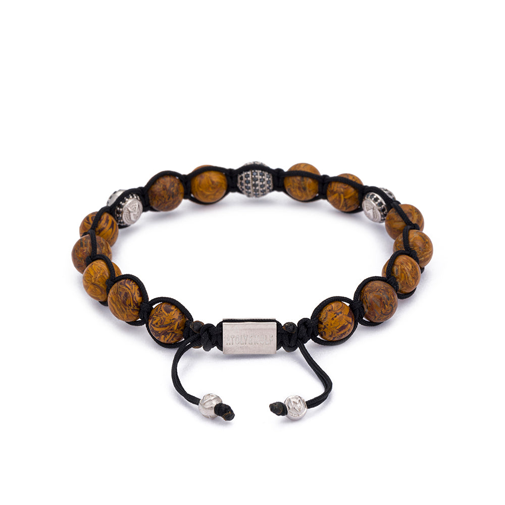 Wood Jasper Shamballa Bracelet in Silver