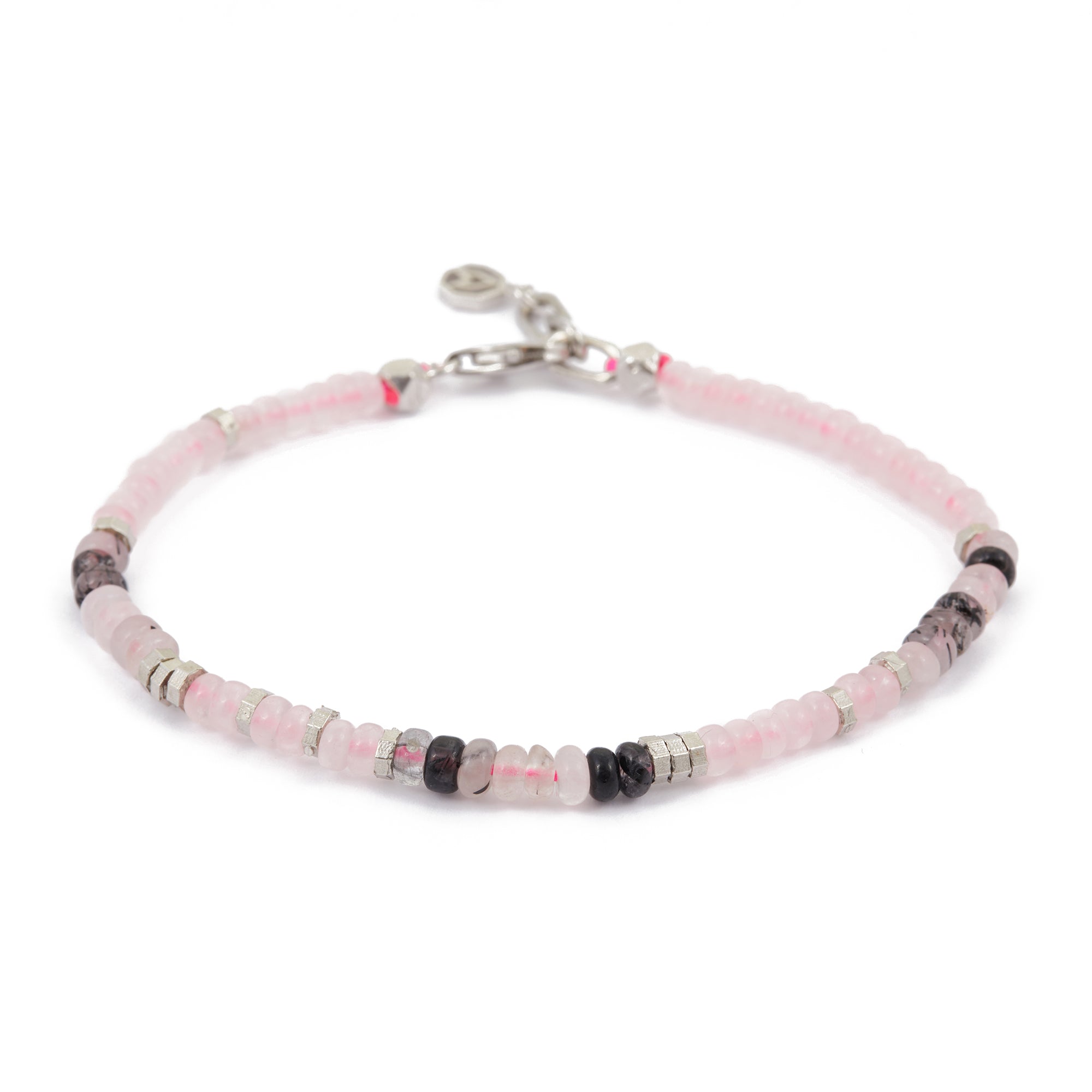 Roundel Pink Quartz Bracelet in Silver