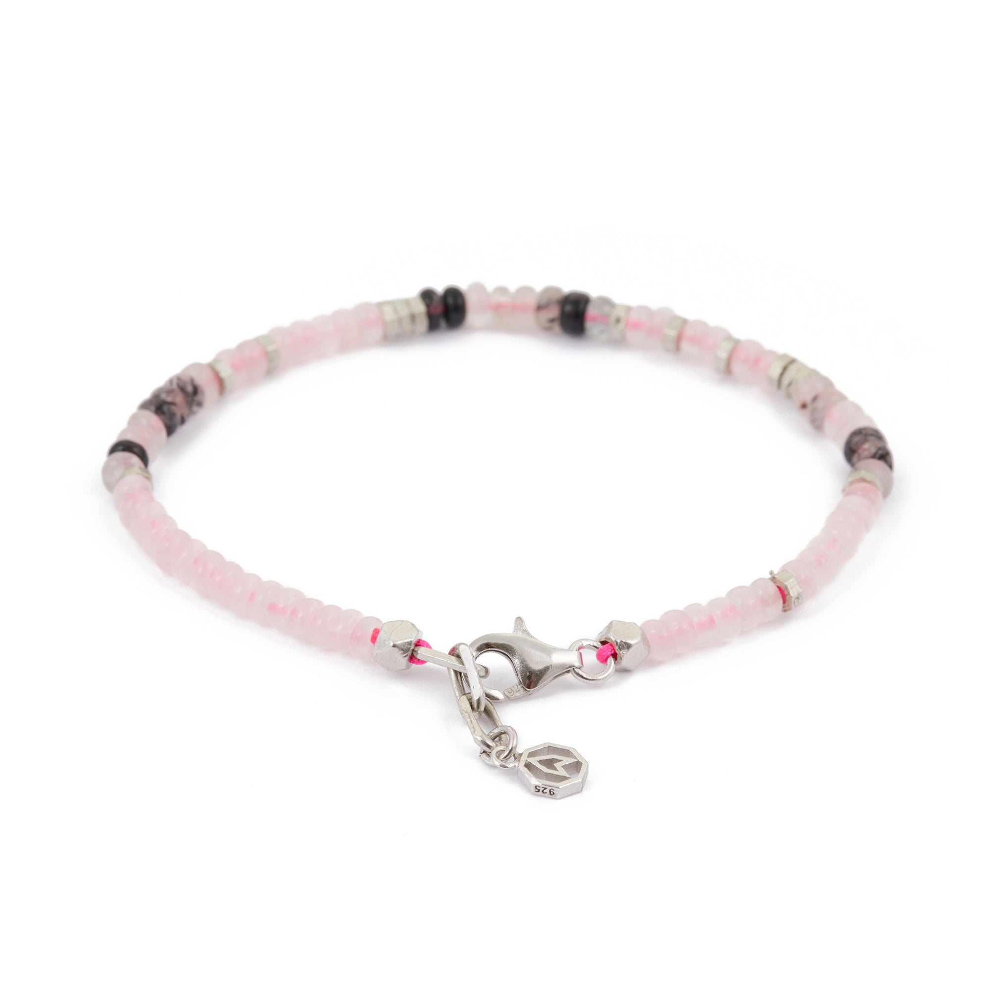 Roundel Pink Quartz Bracelet in Silver