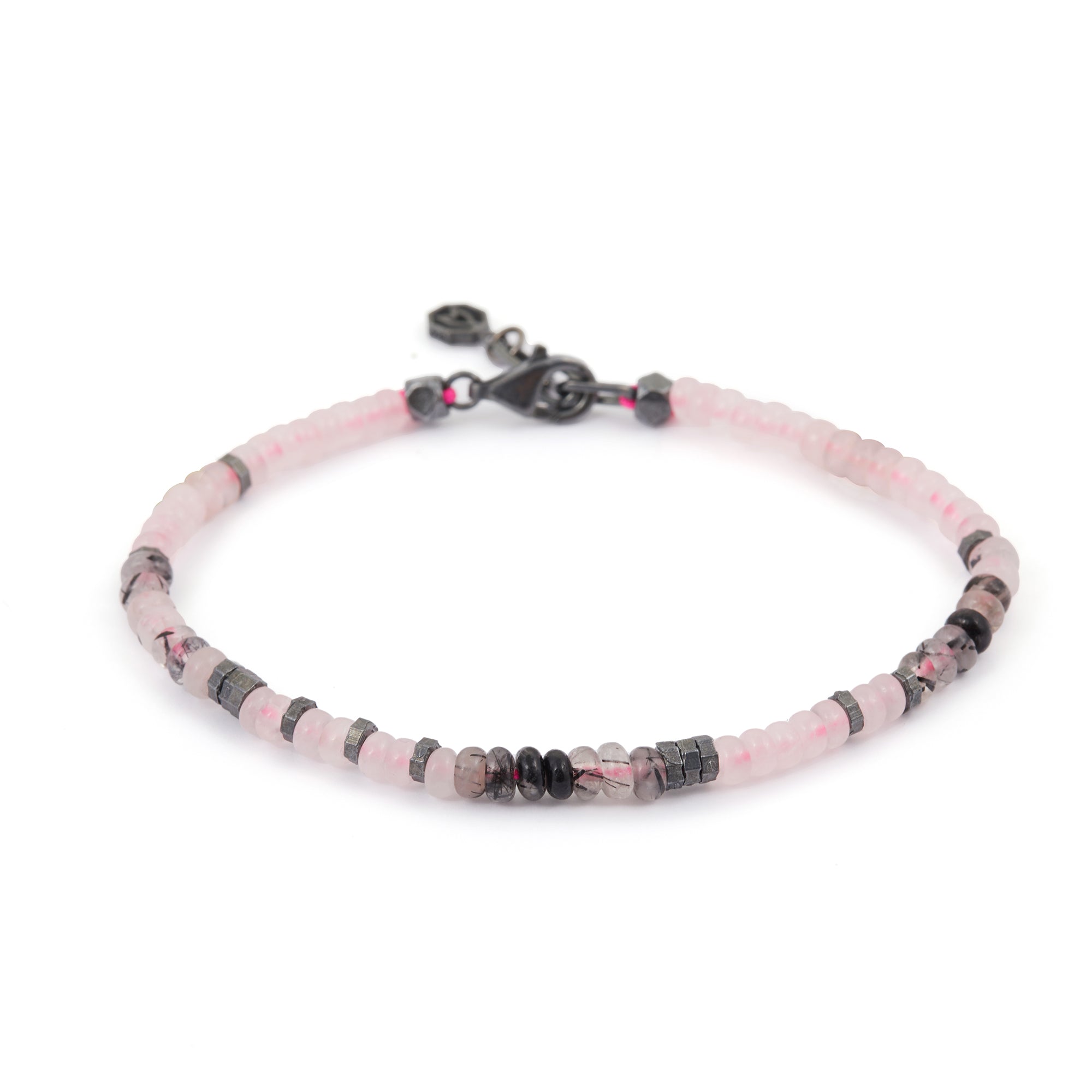 Roundel Pink Quartz Bracelet in Oxide