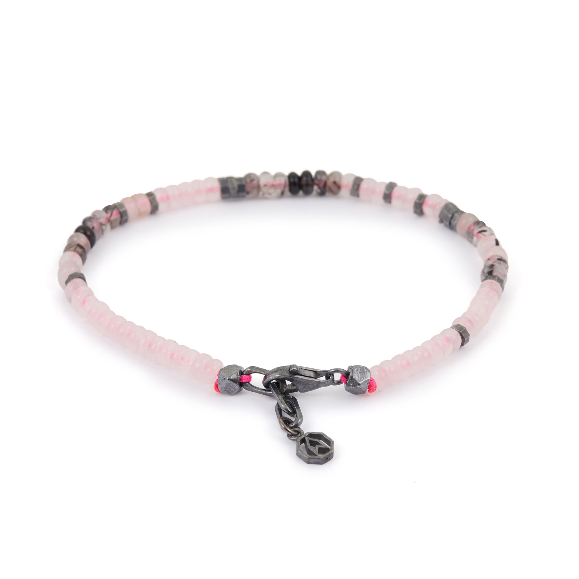 Roundel Pink Quartz Bracelet in Oxide