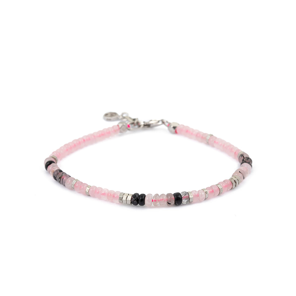 Roundel Pink Quartz Bracelet in Silver