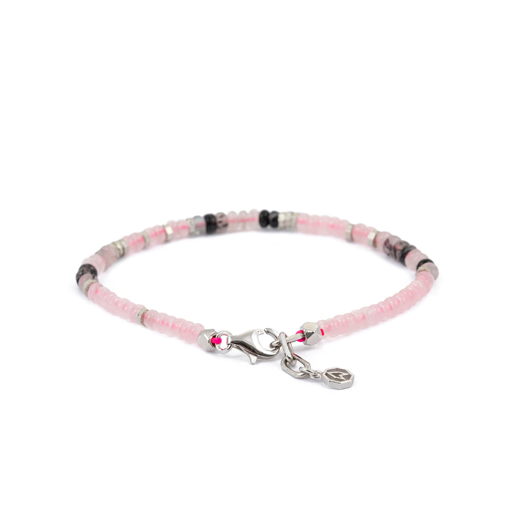 Roundel Pink Quartz Bracelet in Silver