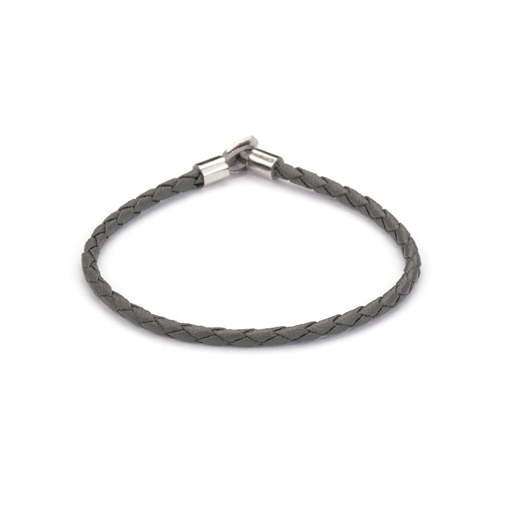 Grey Leather Chance Bracelet in Silver