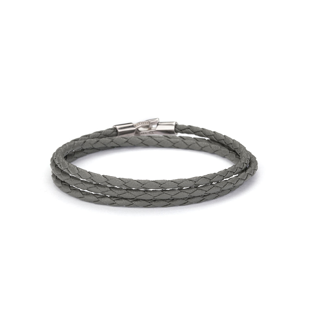 Grey Triple Leather Bracelet in Silver
