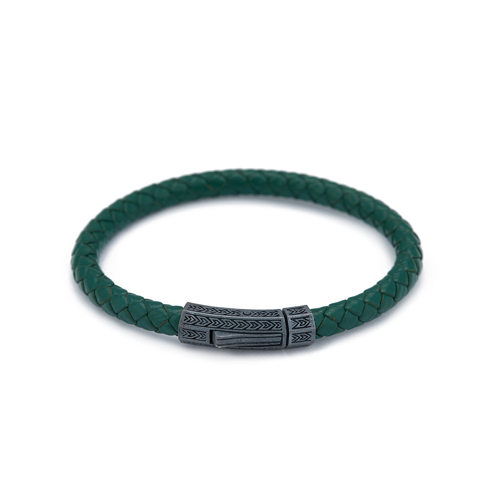 Green Thick Leather Bracelet in Oxide