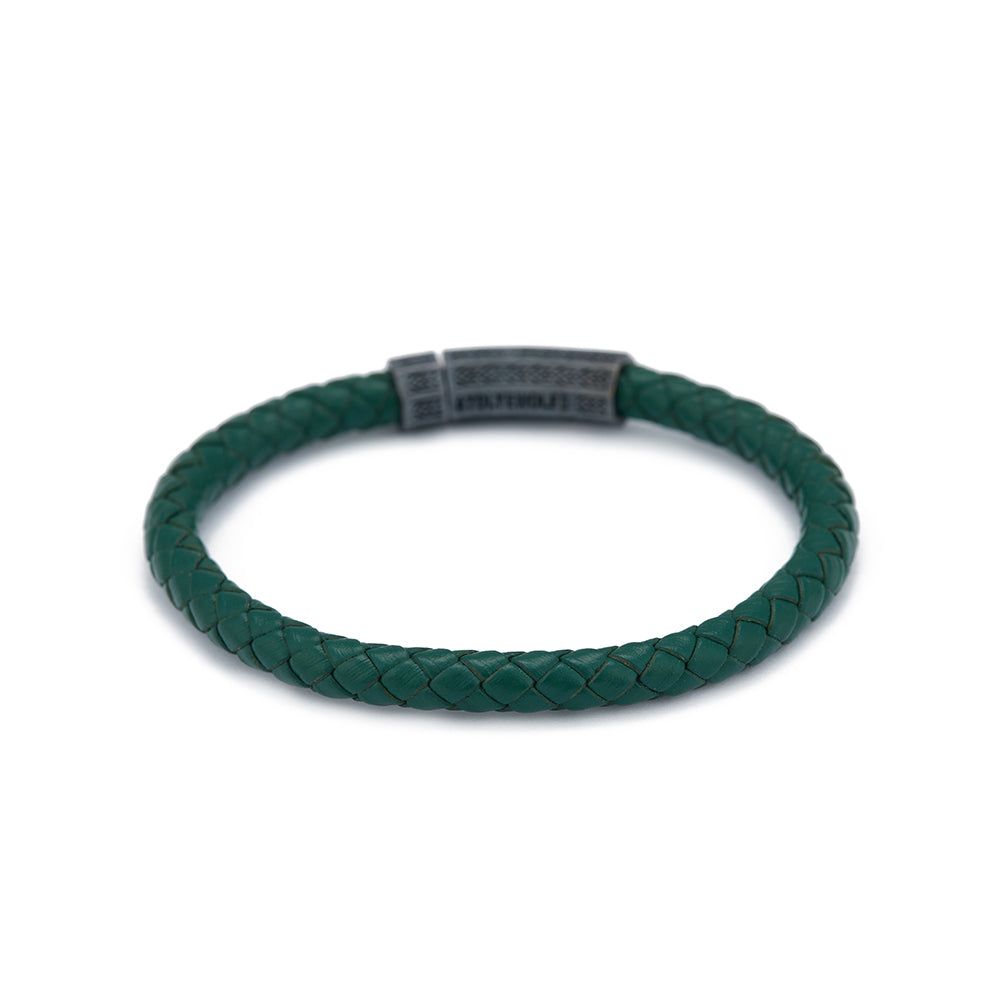 Green Thick Leather Bracelet in Oxide