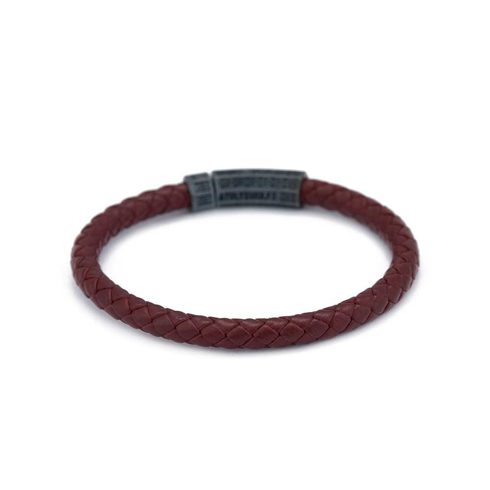 Claret Red Thick Leather Bracelet in Oxide