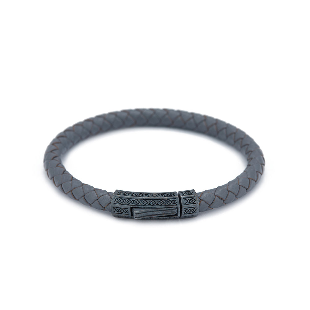 Grey Thick Leather Bracelet in Oxide