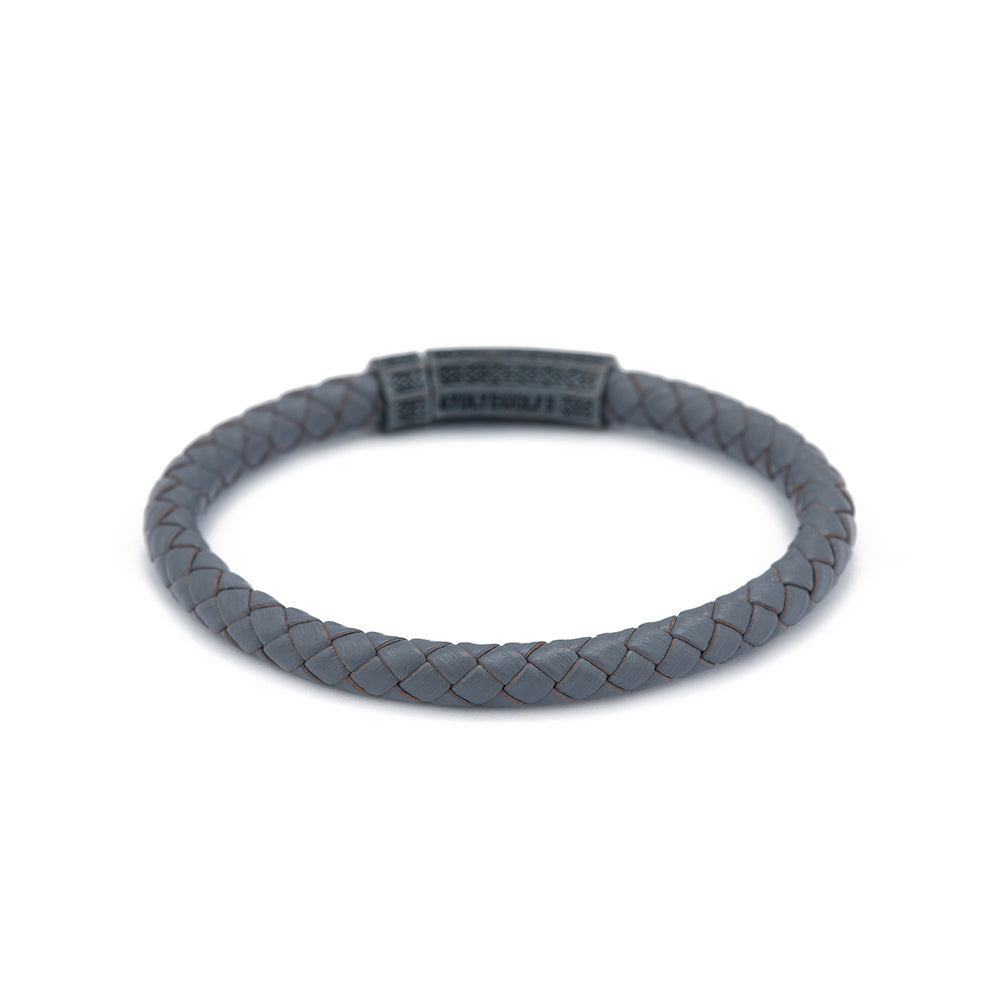 Grey Thick Leather Bracelet in Oxide