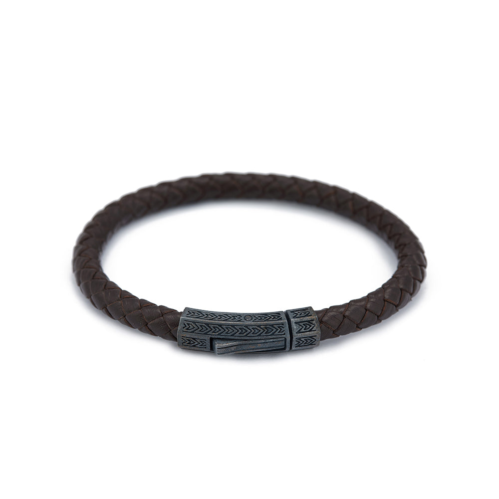 Brown Thick Leather Bracelet in Oxide