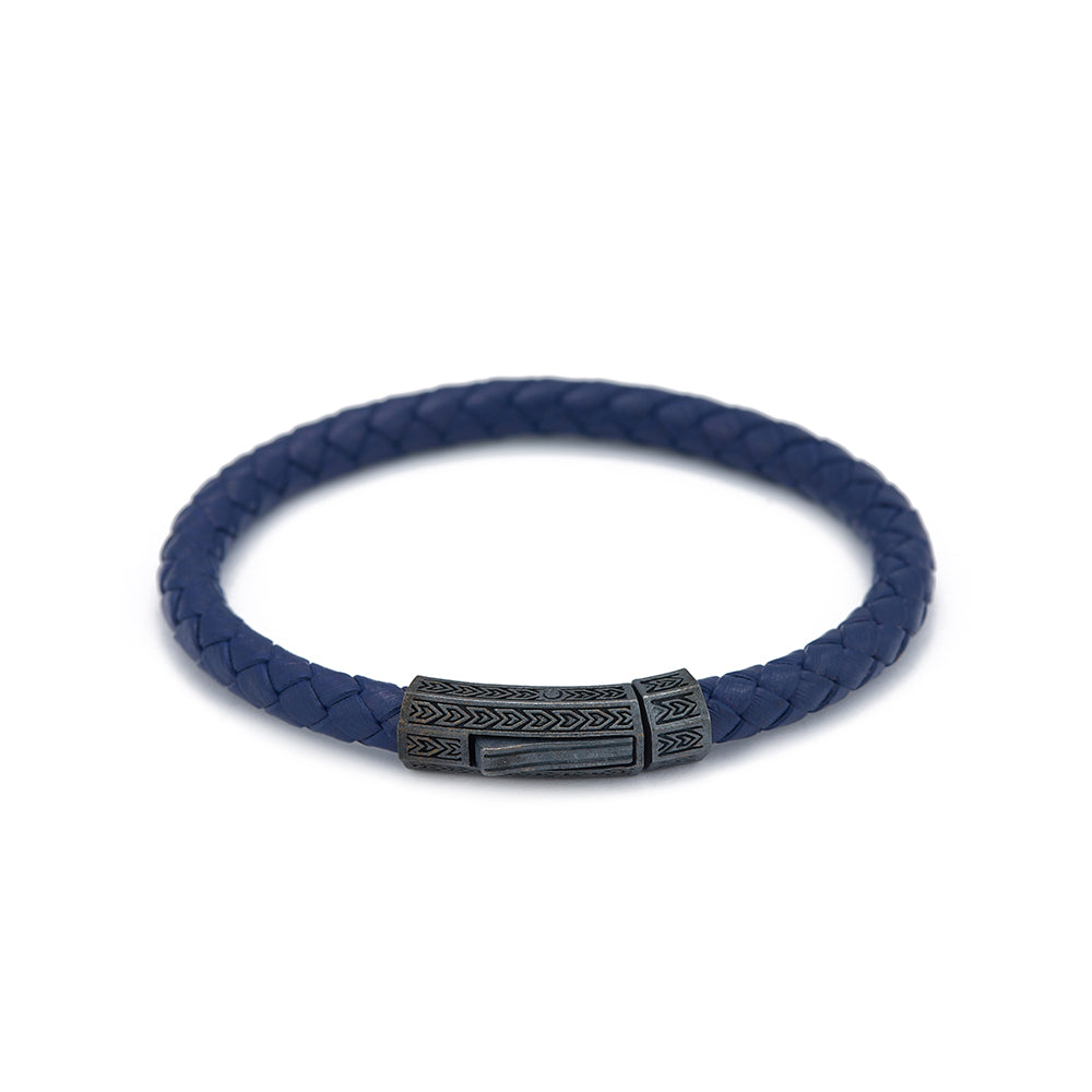 Navy Blue Thick Leather Bracelet in Oxide