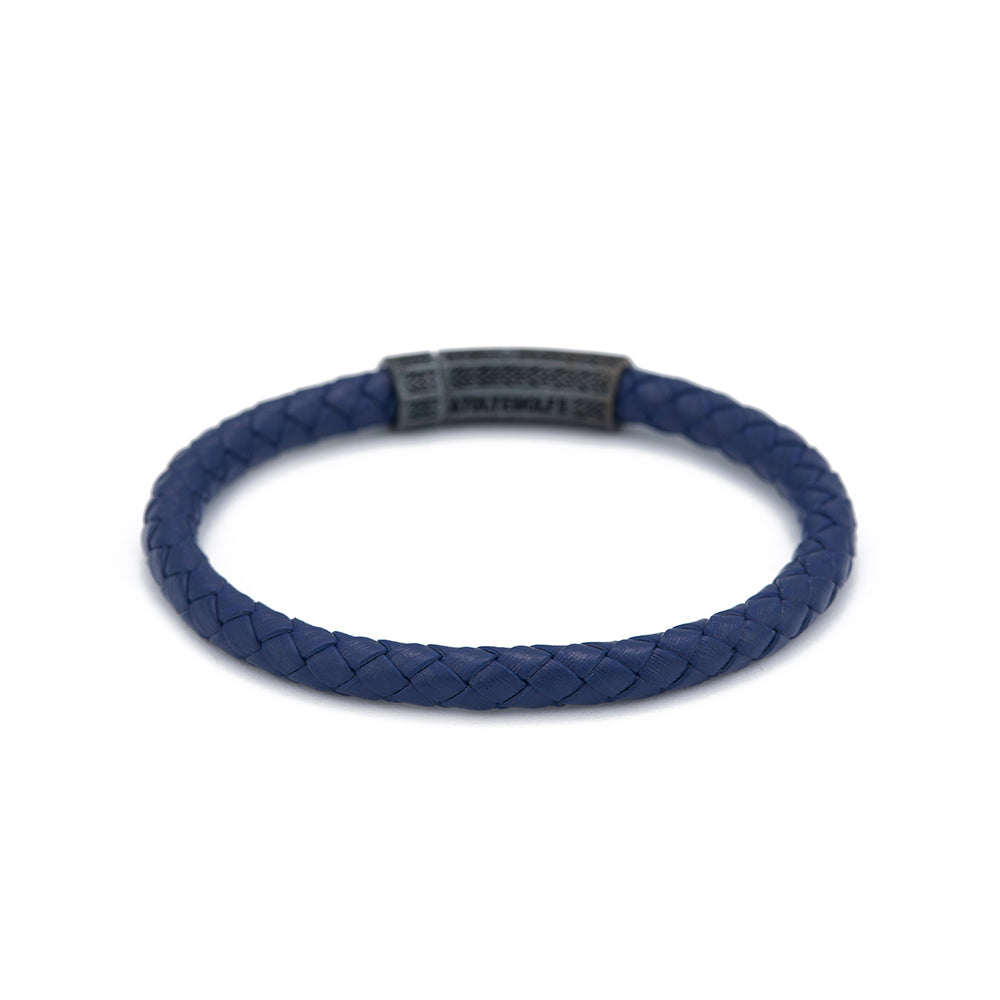 Navy Blue Thick Leather Bracelet in Oxide