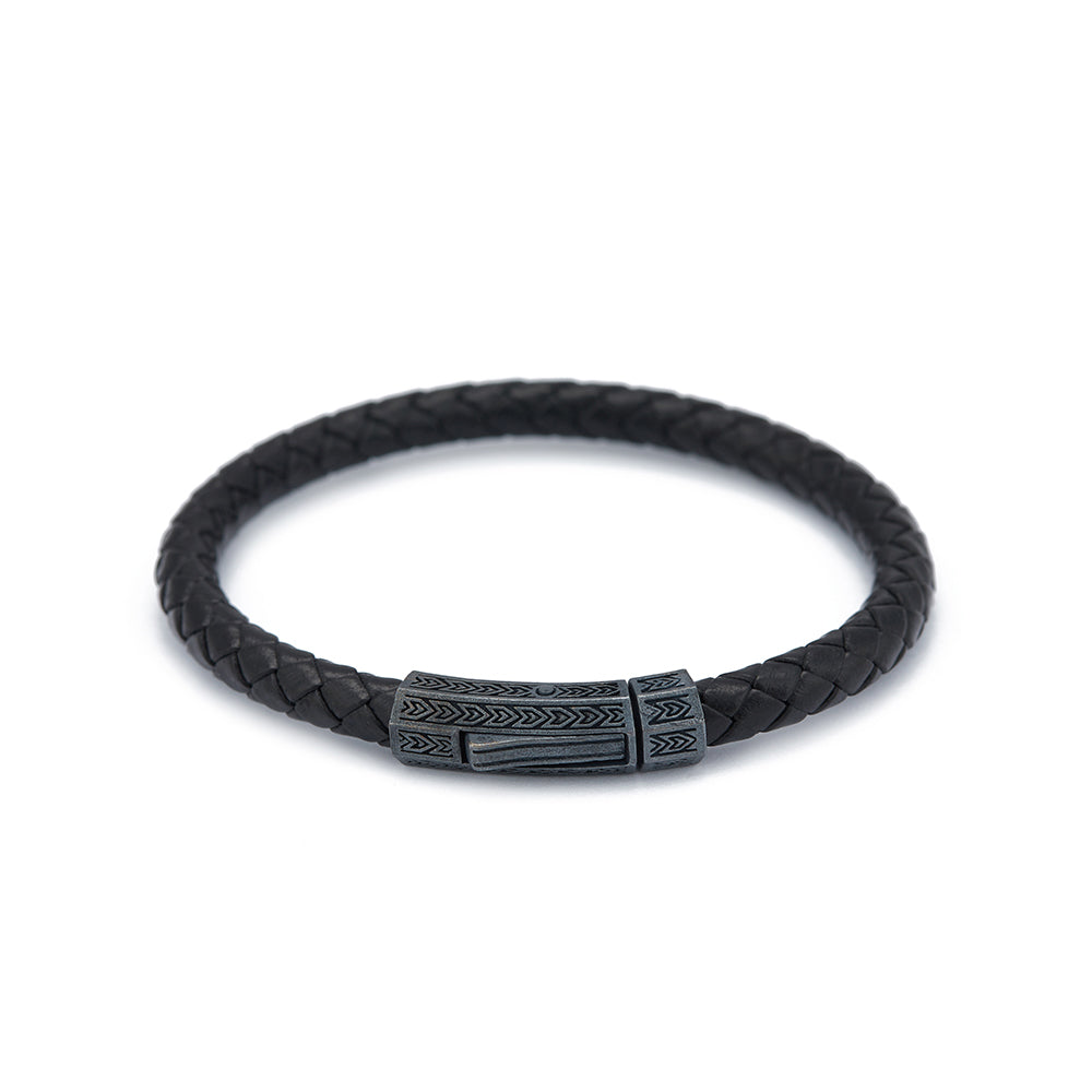 Black Thick Leather Bracelet in Oxide