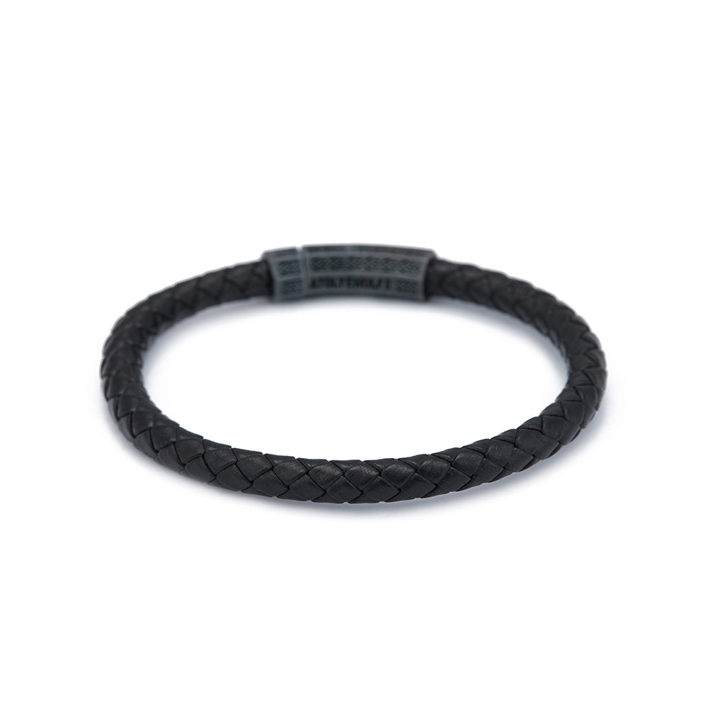 Black Thick Leather Bracelet in Oxide