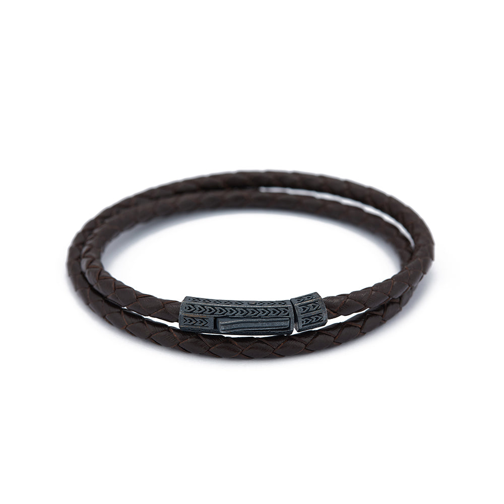 Brown Double Leather Bracelet in Oxide