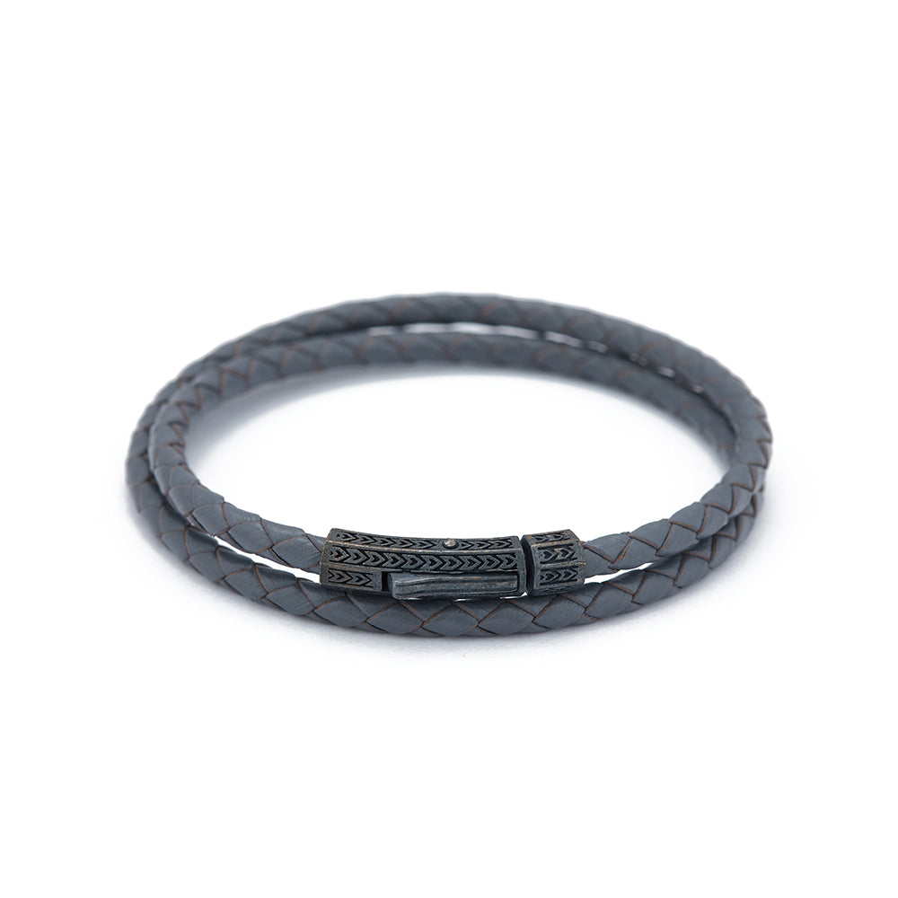 Grey Double Leather Bracelet in Oxide