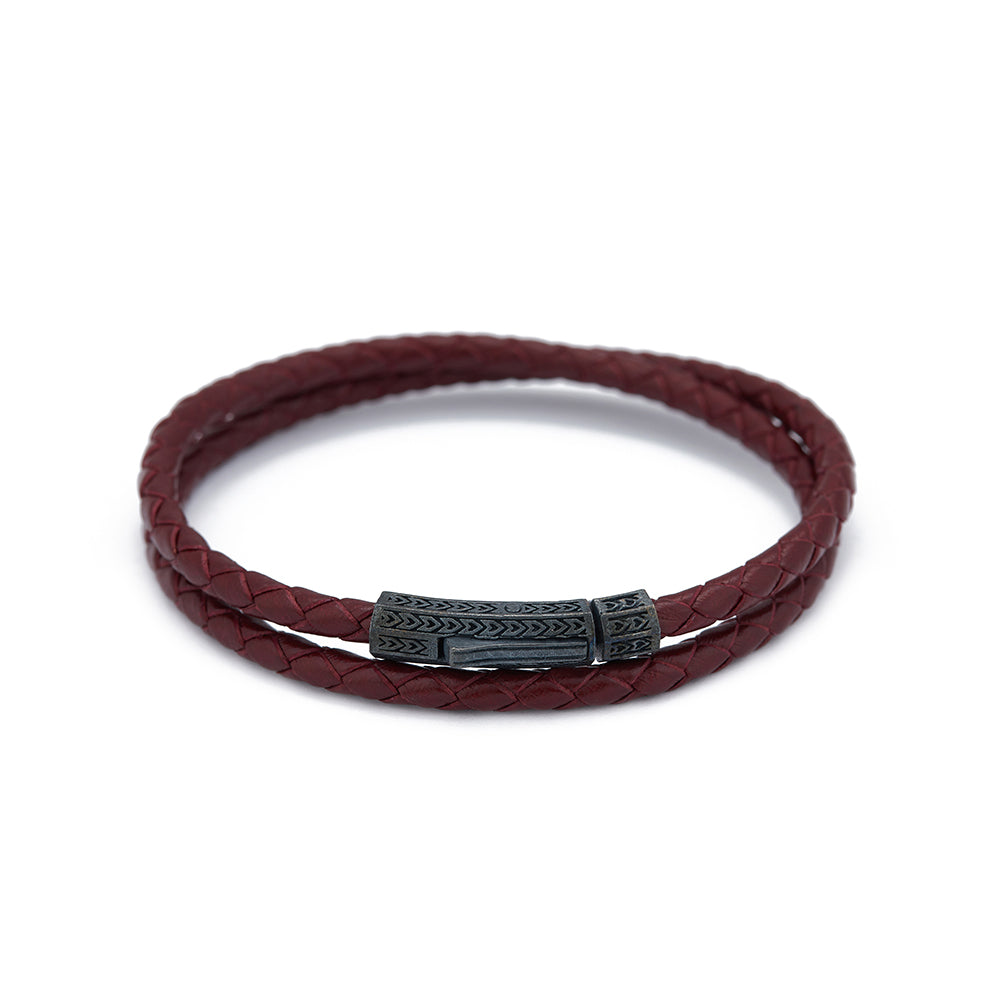 Claret Red Double Leather Bracelet in Oxide