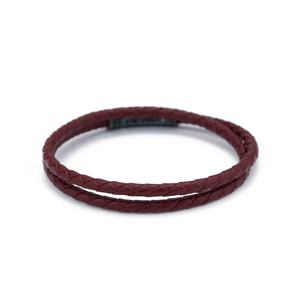 Claret Red Double Leather Bracelet in Oxide