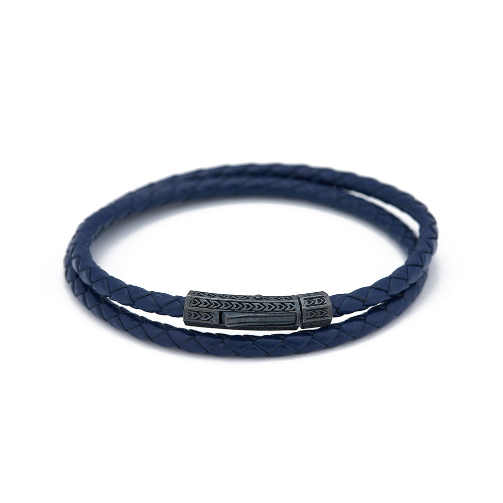 Navy Blue Double Leather Bracelet in Oxide