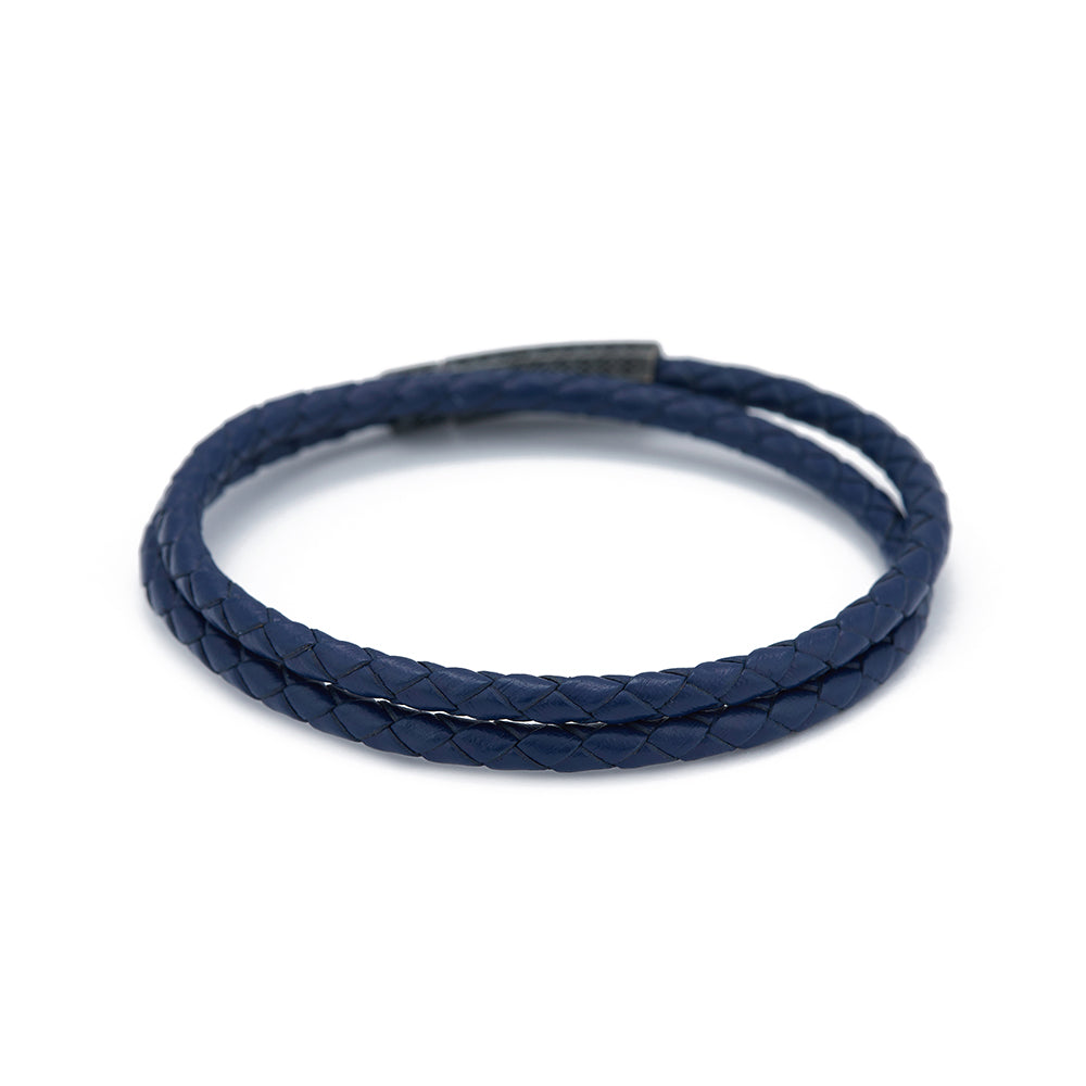 Navy Blue Double Leather Bracelet in Oxide