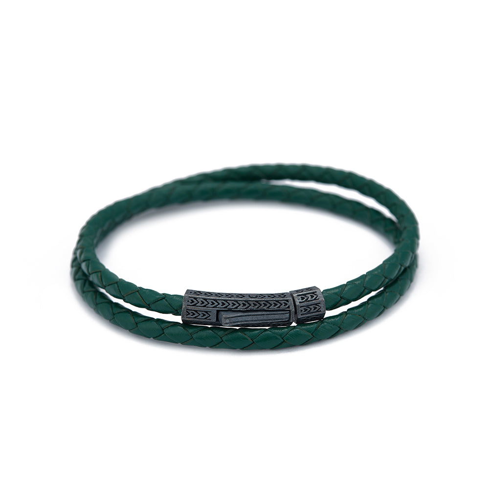 Green Double Leather Bracelet in Oxide