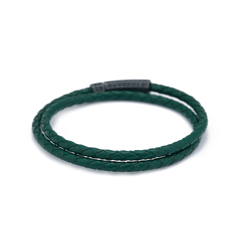 Green Double Leather Bracelet in Oxide