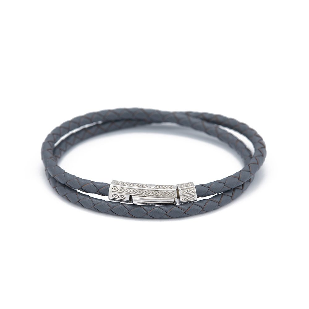 Grey Double Leather Bracelet in Silver