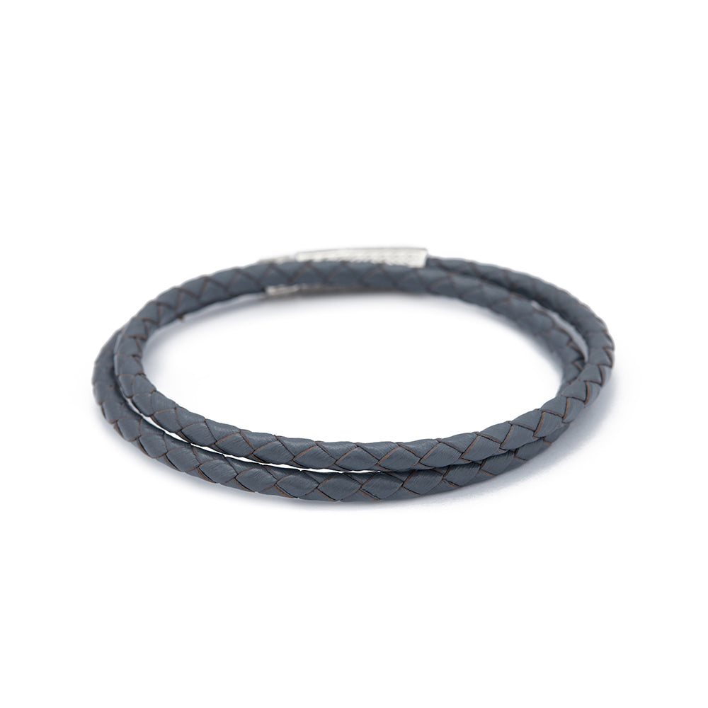 Grey Double Leather Bracelet in Silver